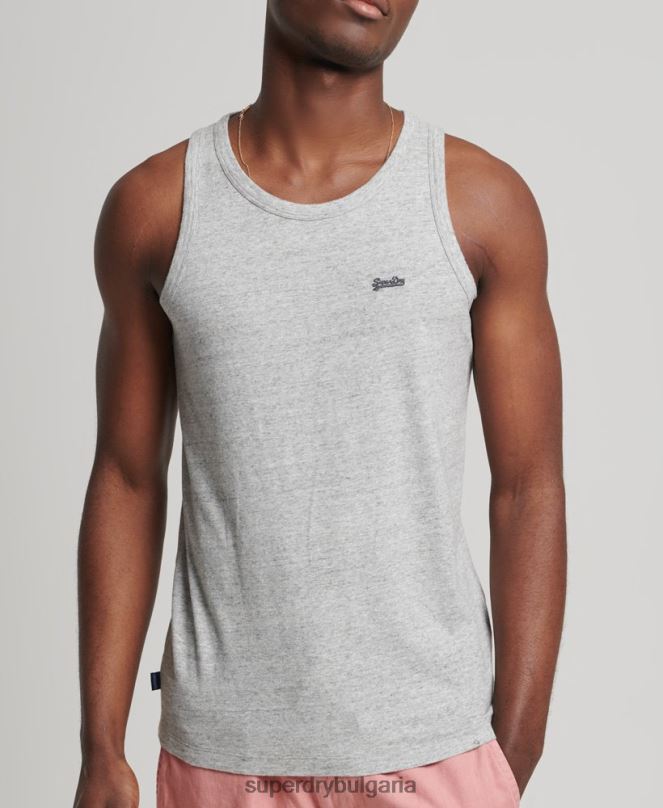 Superdry облекло N00H1493 сиво мъже Винтидж елек с лого от органичен памук