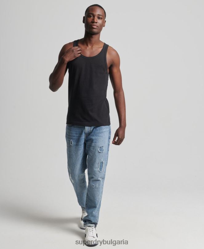 Superdry облекло N00H1500 черен мъже Винтидж елек с лого от органичен памук
