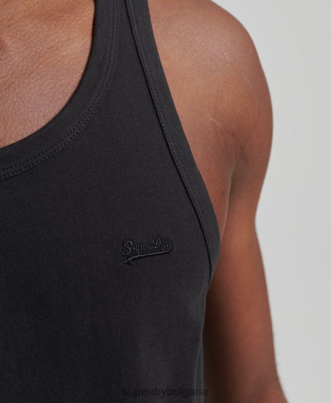 Superdry облекло N00H1500 черен мъже Винтидж елек с лого от органичен памук