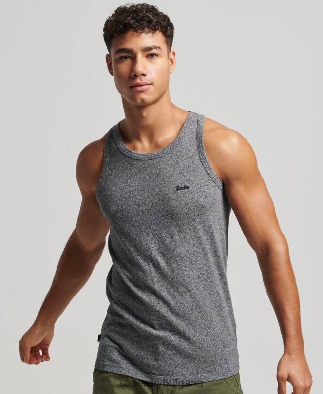 Superdry облекло N00H1502 тъмно сив мъже Винтидж елек с лого от органичен памук