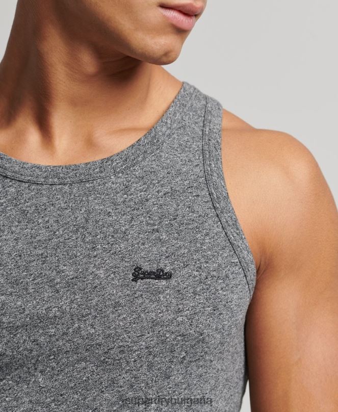 Superdry облекло N00H1502 тъмно сив мъже Винтидж елек с лого от органичен памук