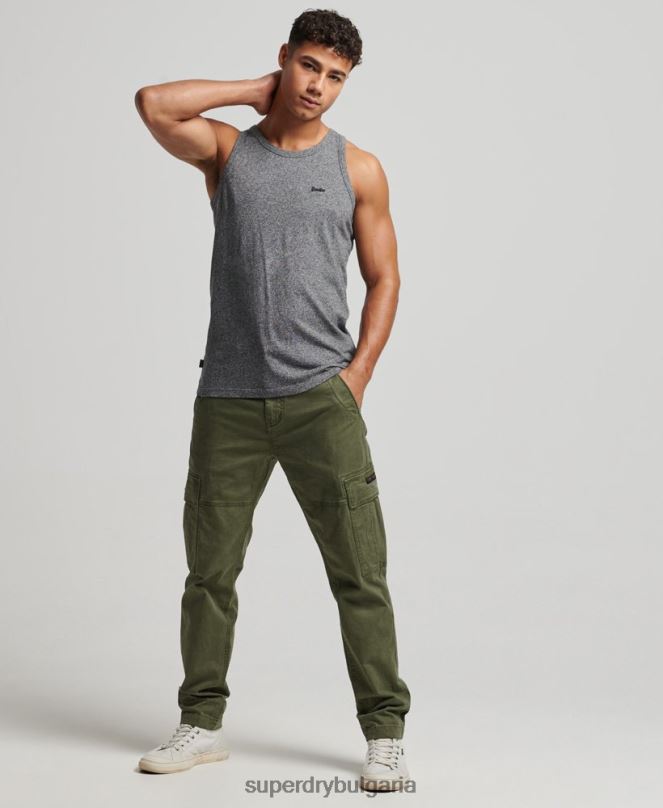 Superdry облекло N00H1502 тъмно сив мъже Винтидж елек с лого от органичен памук