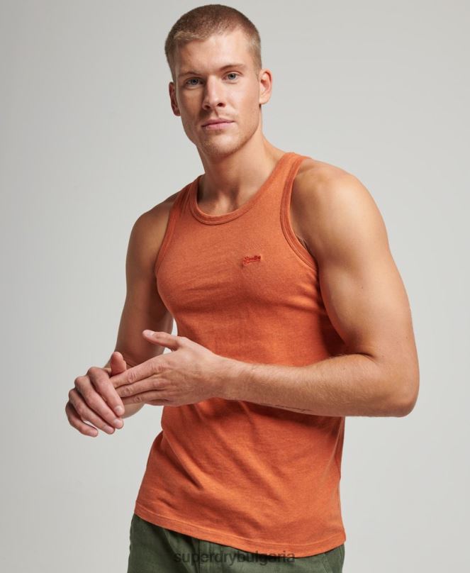 Superdry облекло N00H1511 оранжево мъже Винтидж елек с лого от органичен памук