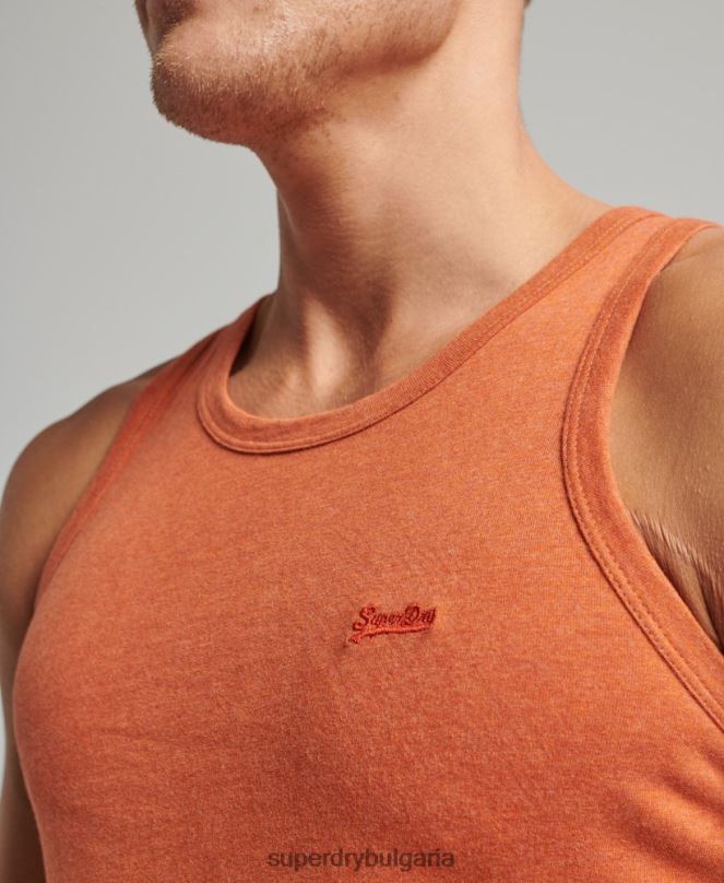 Superdry облекло N00H1511 оранжево мъже Винтидж елек с лого от органичен памук