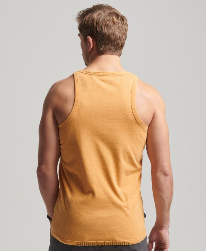 Superdry облекло N00H1517 жълто мъже Винтидж елек с лого от органичен памук
