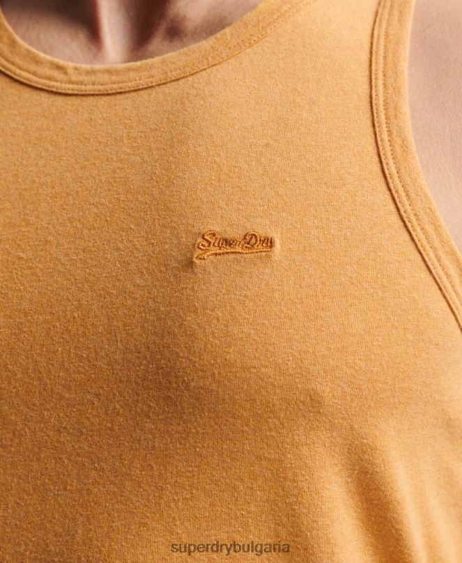 Superdry облекло N00H1517 жълто мъже Винтидж елек с лого от органичен памук