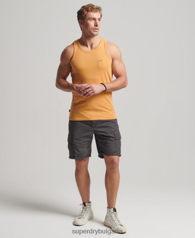 Superdry облекло N00H1517 жълто мъже Винтидж елек с лого от органичен памук