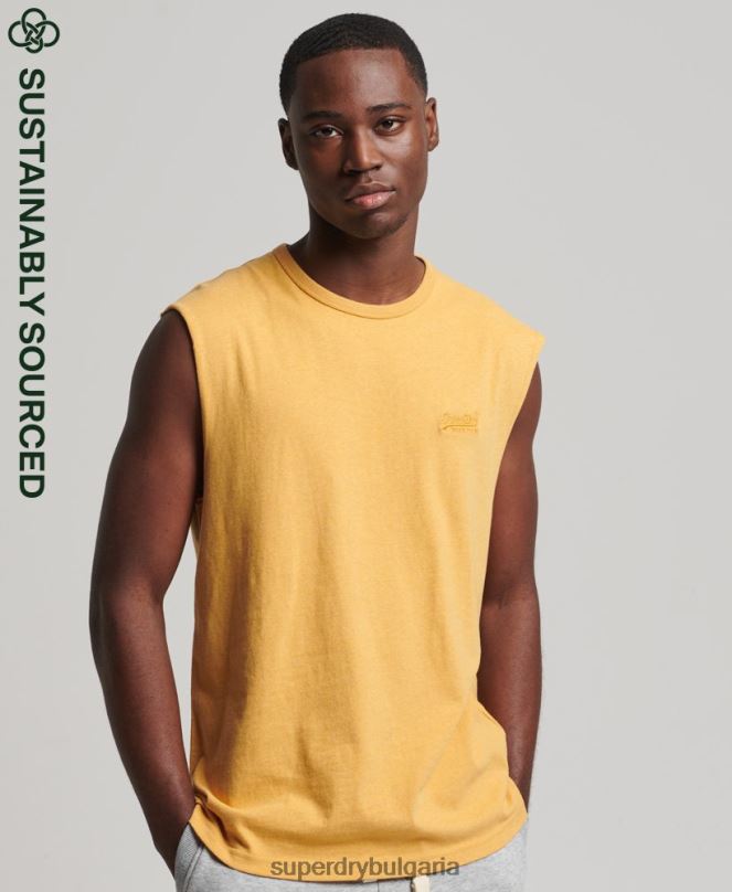 Superdry облекло N00H1529 жълто мъже класически потник от органичен памук