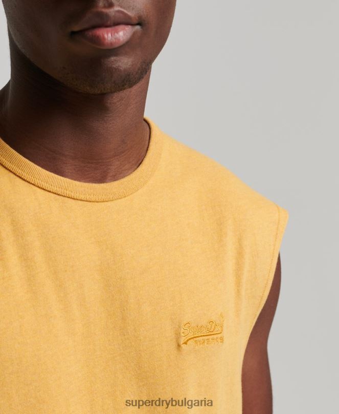 Superdry облекло N00H1529 жълто мъже класически потник от органичен памук