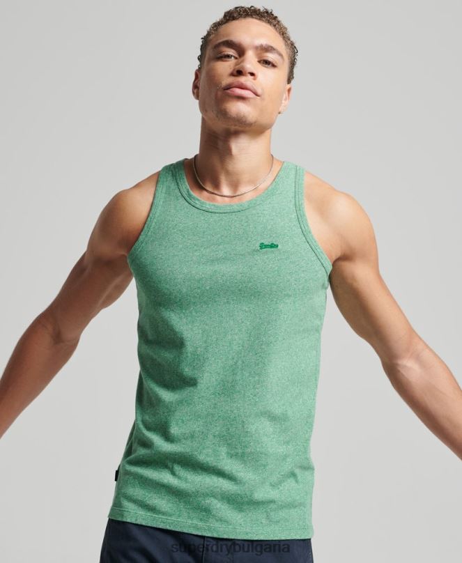Superdry облекло N00H1535 зелено мъже Винтидж елек с лого от органичен памук