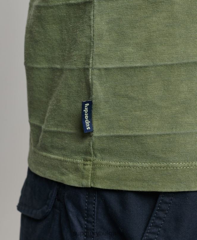 Superdry облекло N00H44 каки мъже потник с ретро текстура от органичен памук